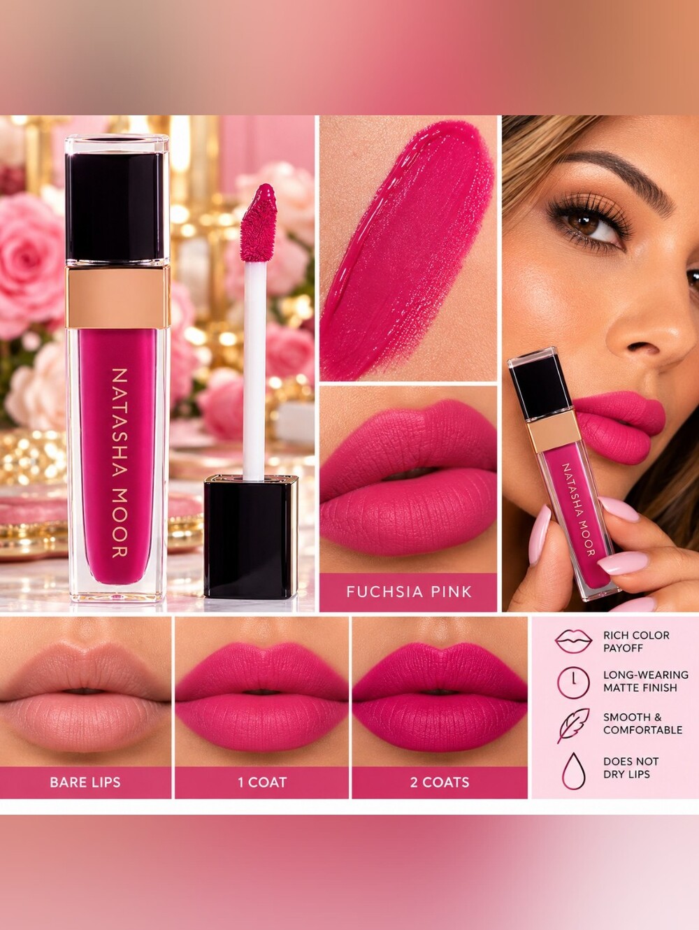 Natasha Couture Molten Matte Liquid Lipstick — Fuchsia Pink